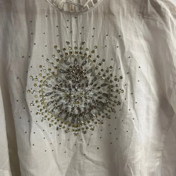 Free people white 100% cotton embellished heart top with batwing sleeves size s - Picture 2 of 6